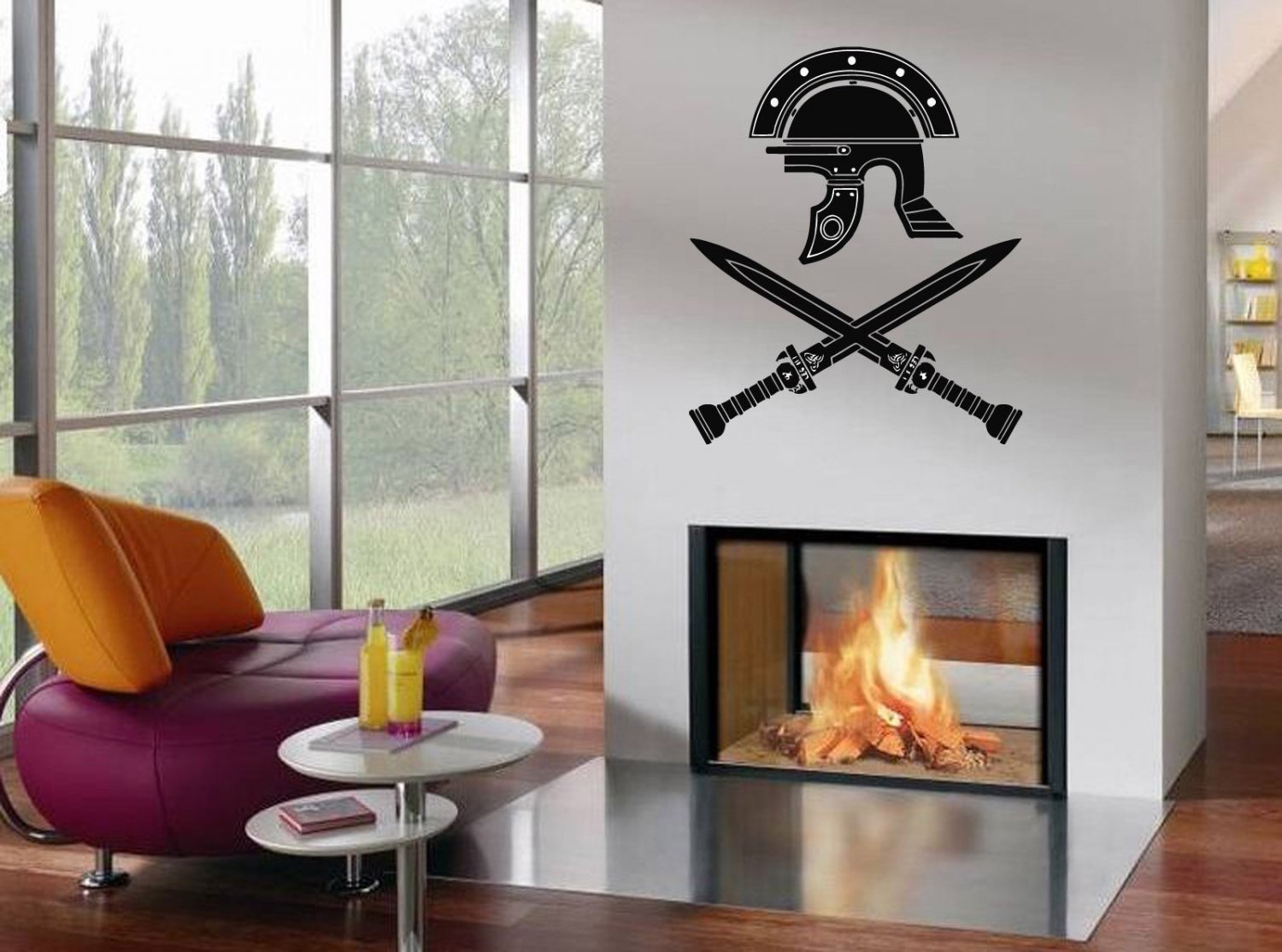 Wall Decor Vinyl Decal Sticker Warrior Helmet and Swords tz2134