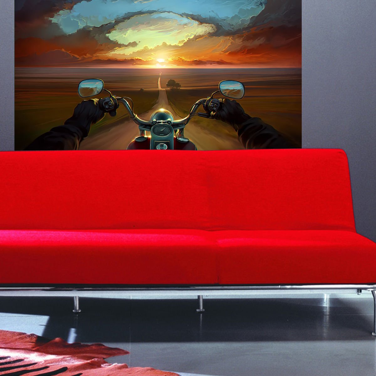 Motorcycle Road Sunset Wild Full Color Wall Decal Sticker AN-76 FRST