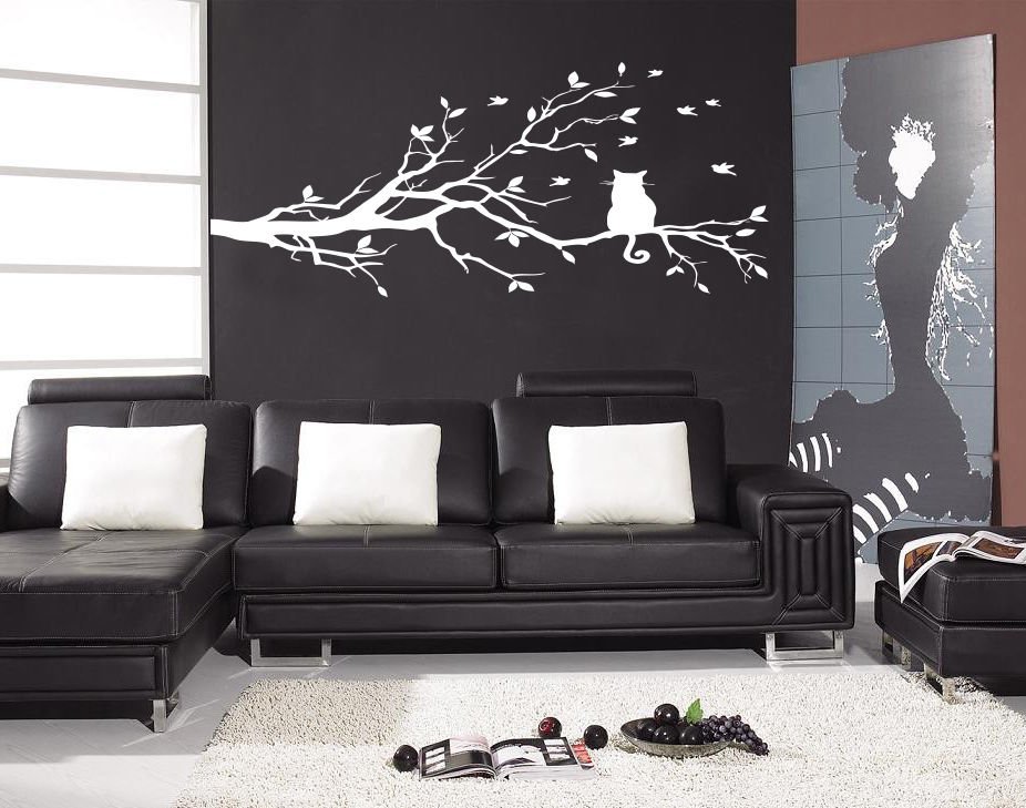 Tree branch cat leaves butterfly birds Kids Stylish Wall Art Sticker Decal 9942