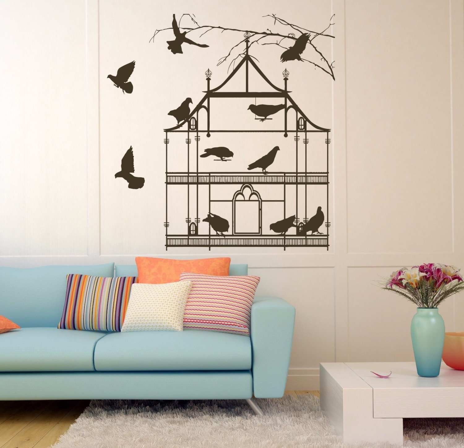 Nature birds bird's cage Kids Room Children Stylish Wall Art Sticker Decal 8804