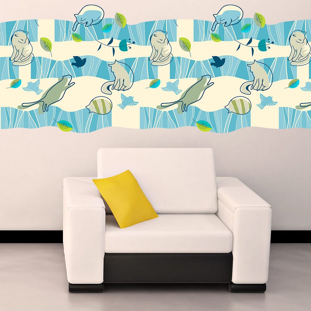 Cat And Birds Ornament Patterns Full Color Wall Decal Sticker AN-91 FRST