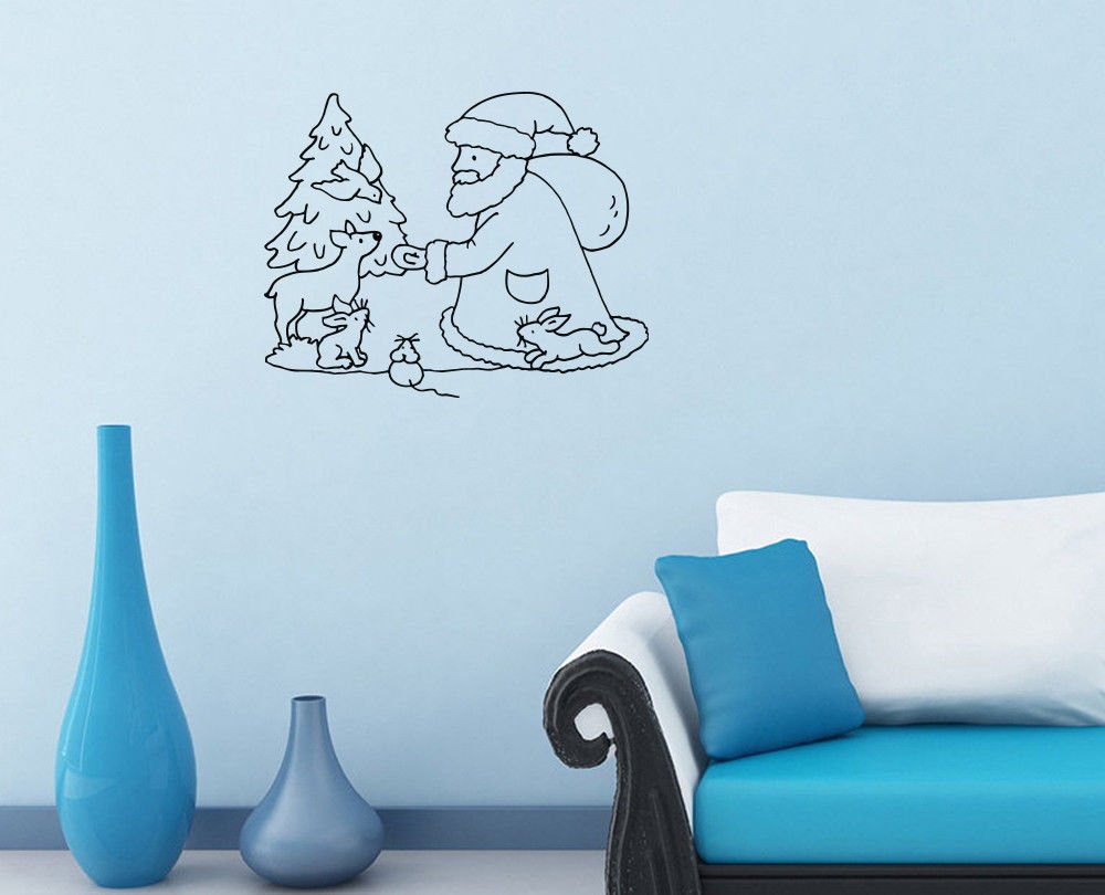 Wall Decor Vinyl Decal Sticker SANTA CLAUS CHRISTMAS TREE BEASTS DA641
