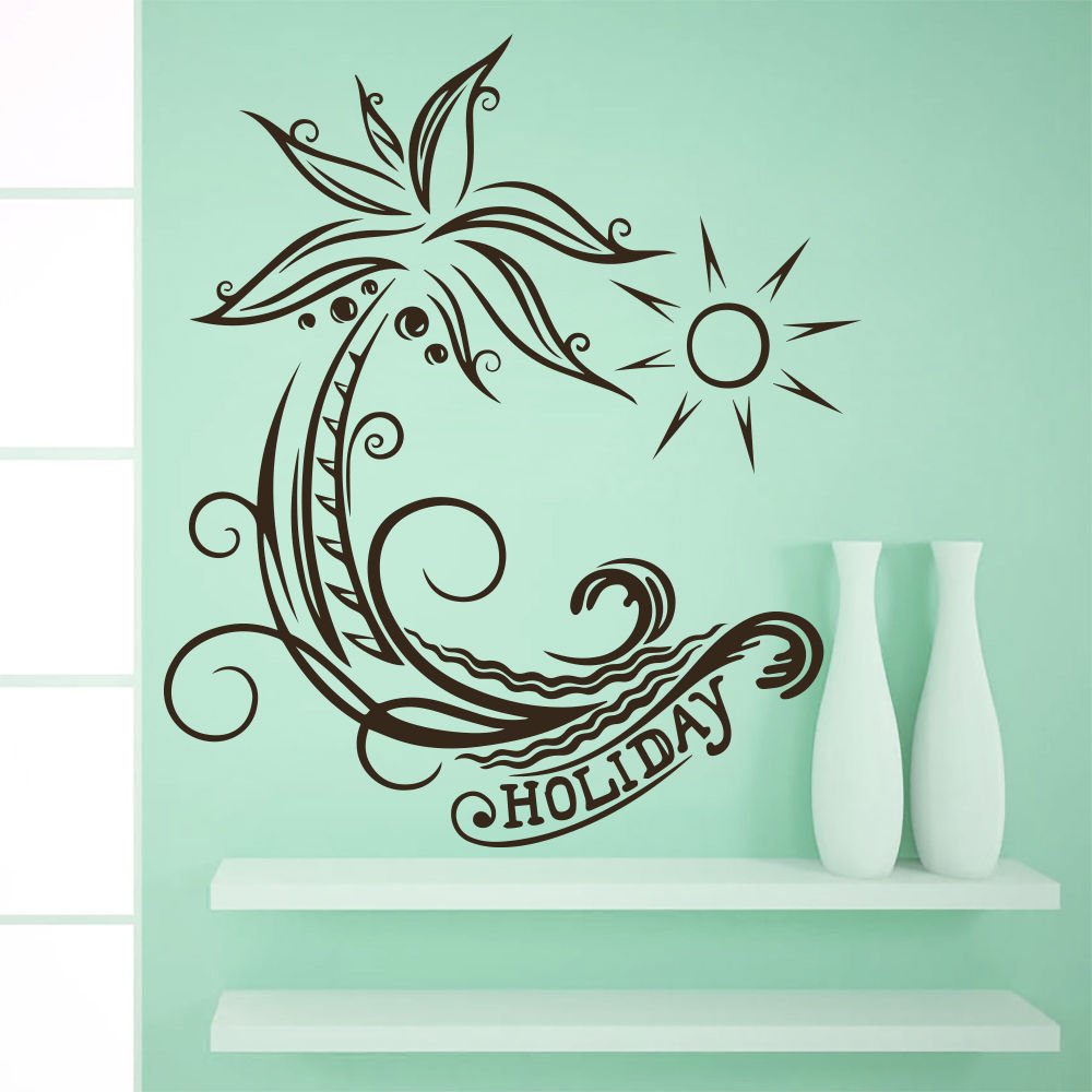 Wall Decal Palm Tree Sea Holiday Sun Art Living Room Decor Sticker Murals AM83