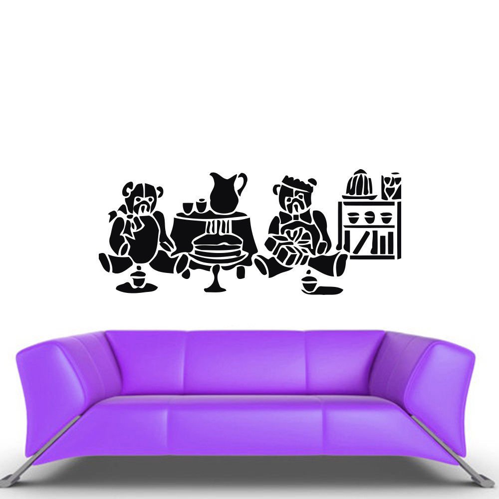 Wall Decor Vinyl Decal Sticker   BEARS AT THE DINNER FOOD DA606