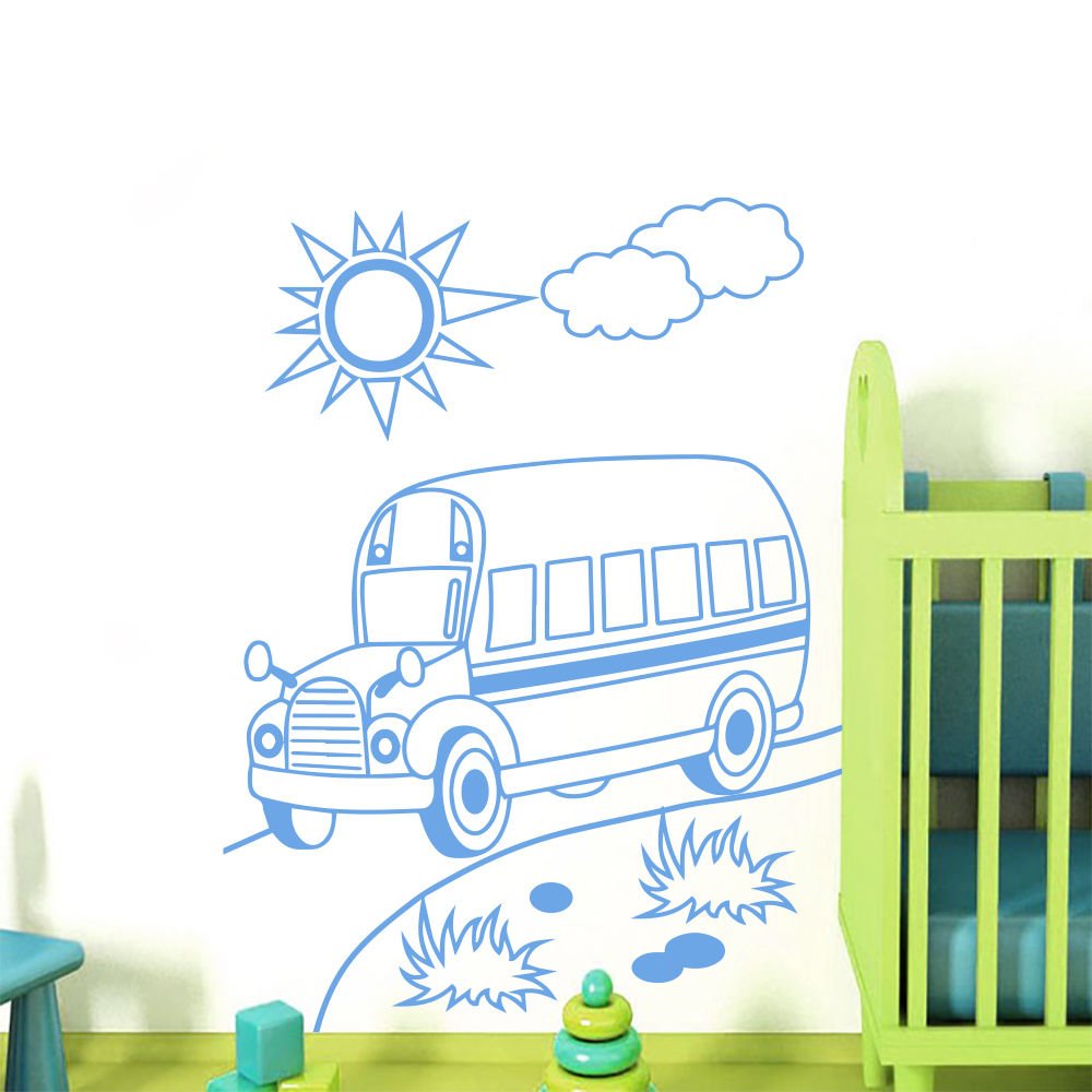Wall Decal Transport School Bus Sun Decals Kids Nursery Room Sticker Murals AM37