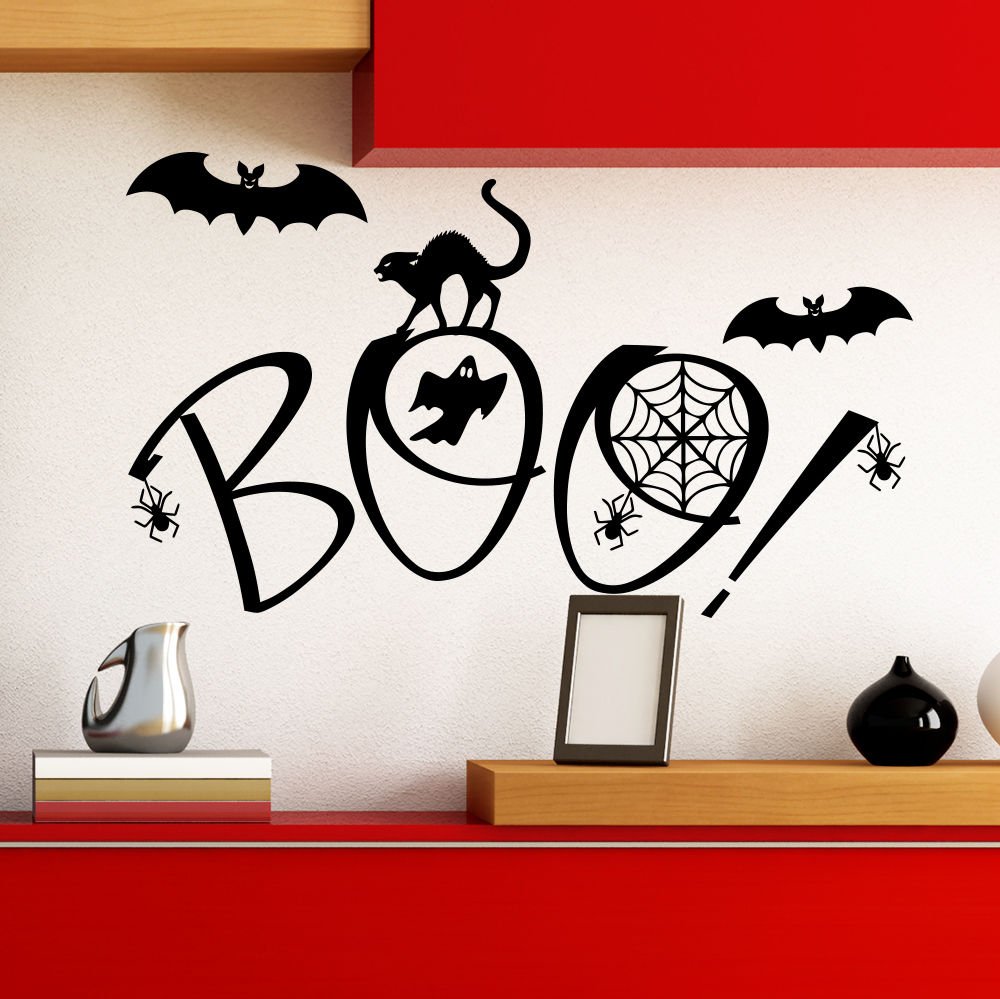 Halloween Wall Decal Cat Bat Spider Art Home Kids Decoration Decor Sticker AM155