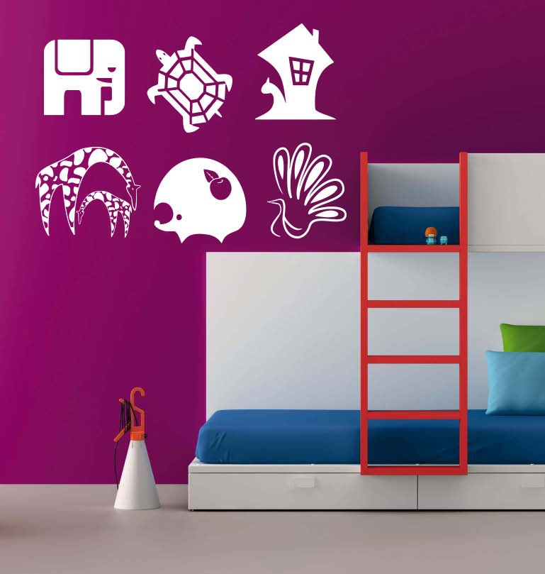 Animals snail elephant turtle urchin Room Stylish Wall Art Sticker Decal 8850
