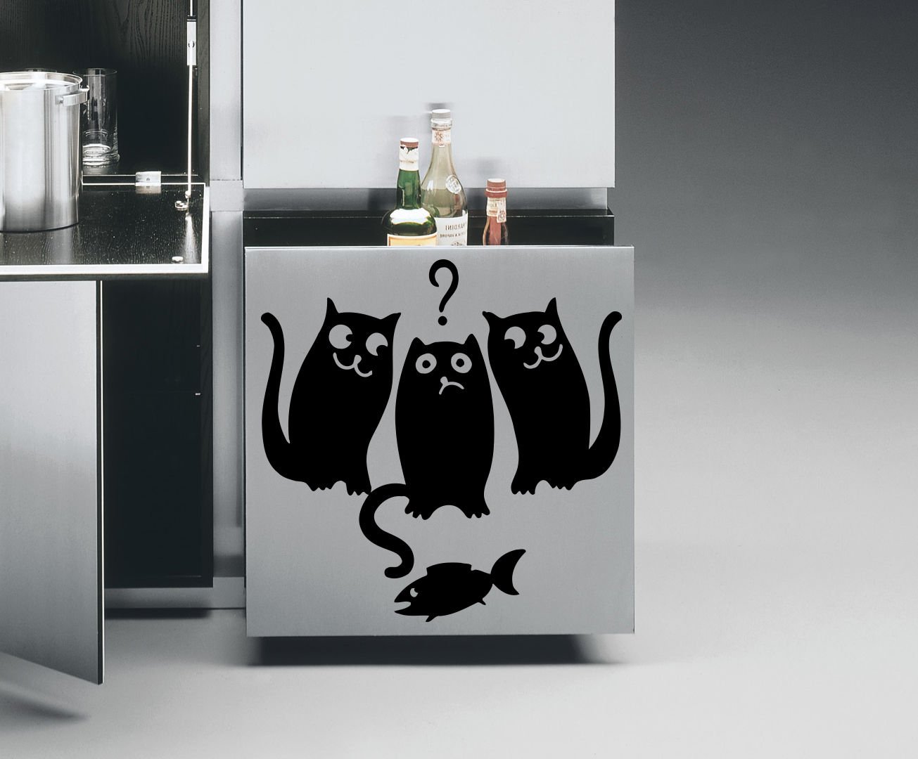 Black Cat fish fridge kitchen Kids Room Stylish Wall Art Sticker Decal 9328
