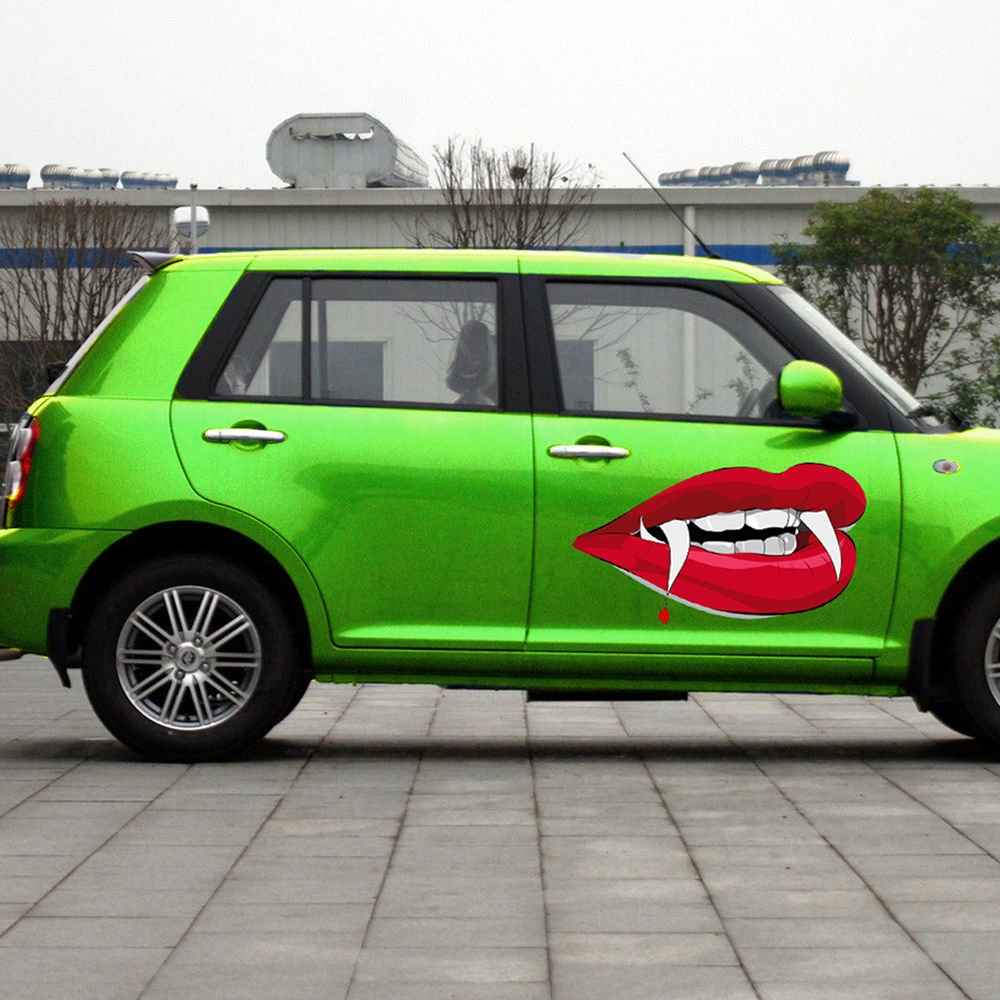 Vampire Red Lips With Fangs Full Color Car Decal Sticker KC-62 FRST