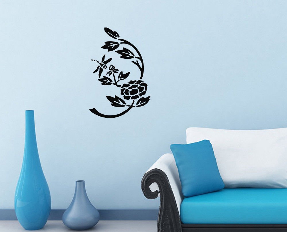 Wall Decor Vinyl Decal Sticker BEAUTIFUL FLOWER DRAGONFLY DA566