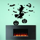 Wall Decal Halloween Girl Witch Broom Bat Decals Living Room Decor Sticker AM152