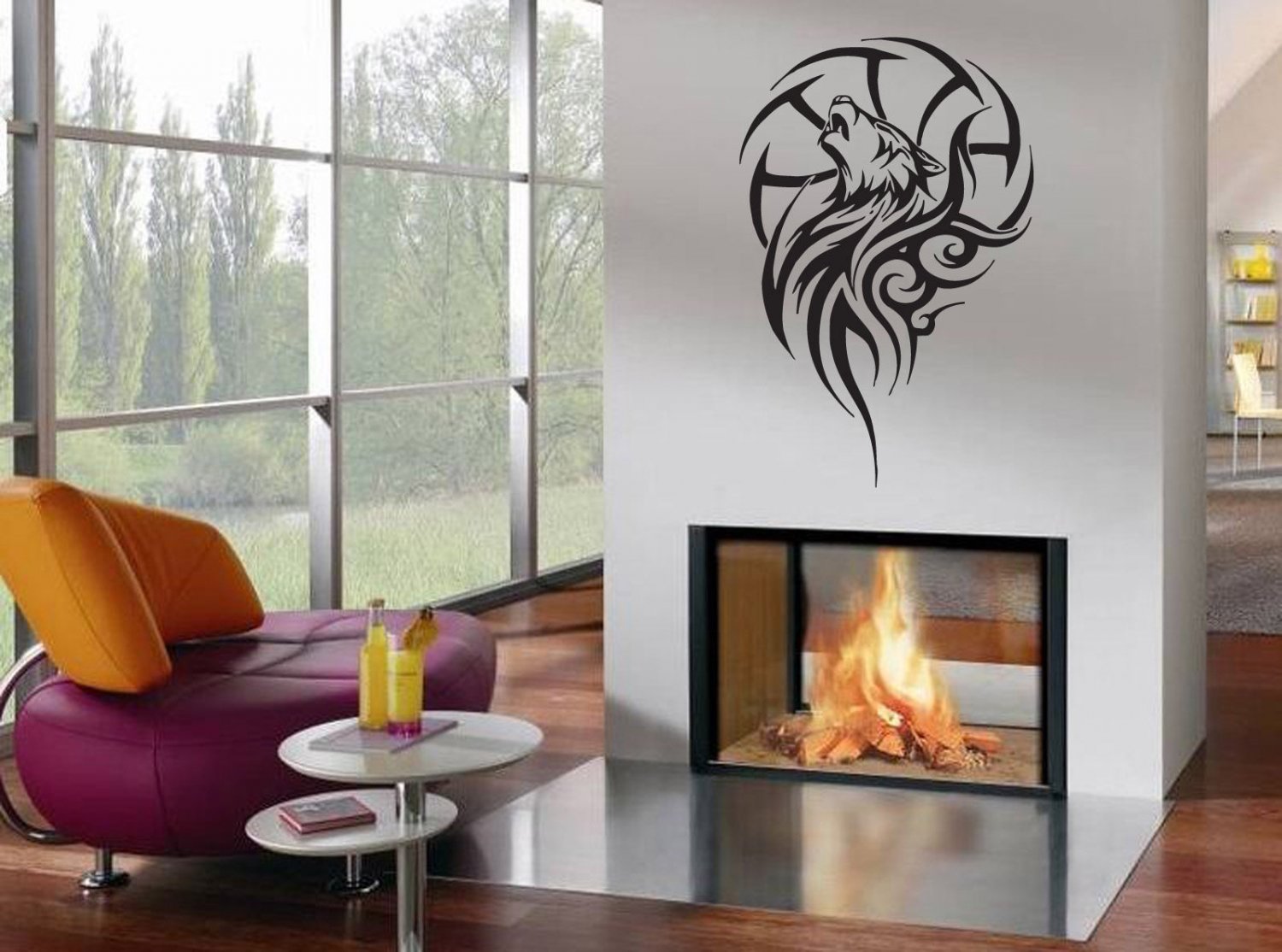 Wall Decor Vinyl Decal Sticker Howling Wolf Tribal Style tz874