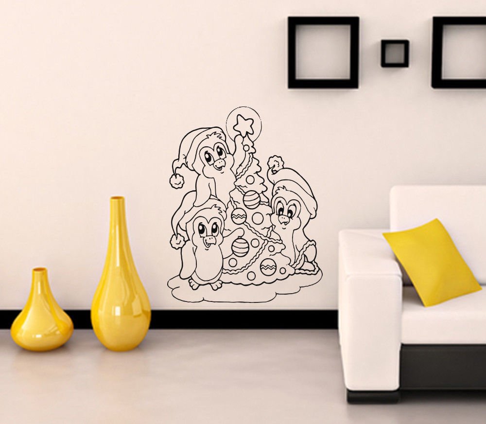 Wall Decor Vinyl Decal Sticker     little penguins tree ornament  DA1470