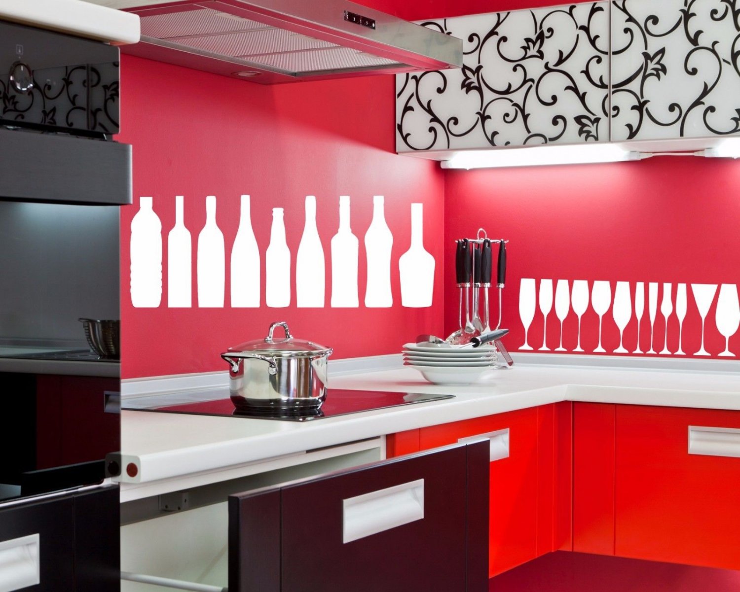 A restaurant a cafe kitchen bottles stemware Stylish Wall Art Sticker Decal 9484