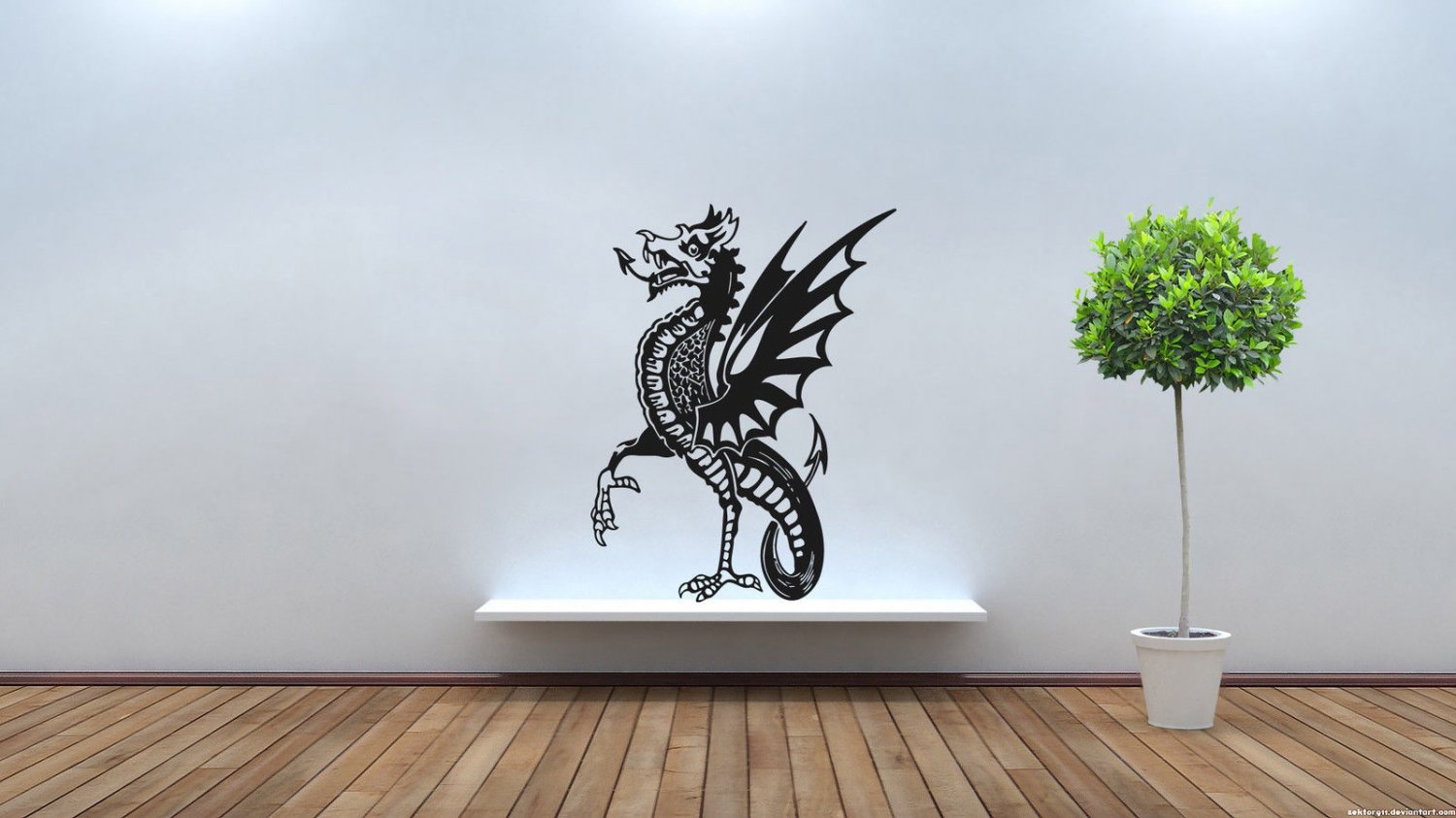 Wall Decor Vinyl Decal Sitting Dragon With Wings tz209