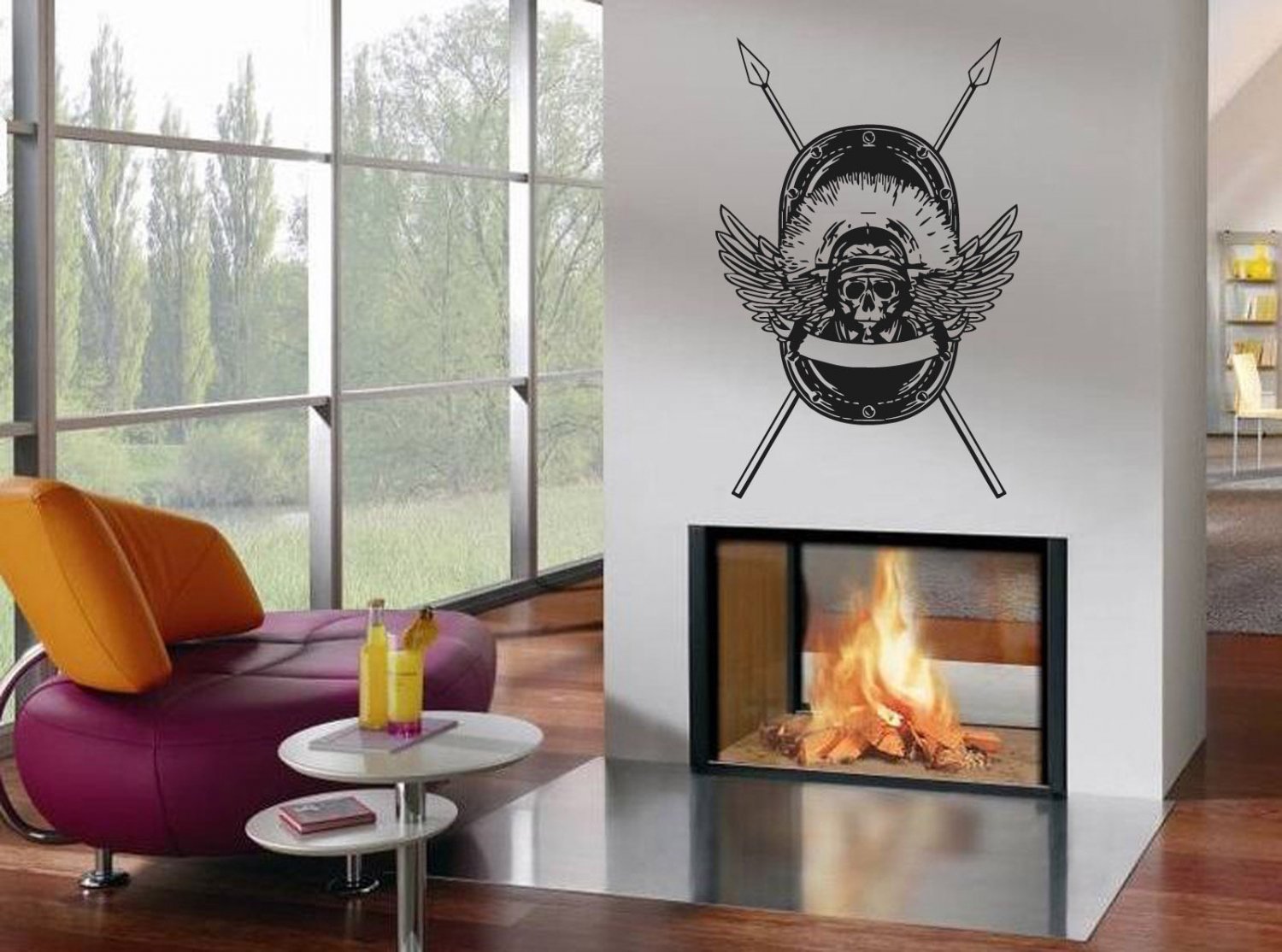 Wall Decor Vinyl Decal Sticker Skull with Wings in Shield tz2168