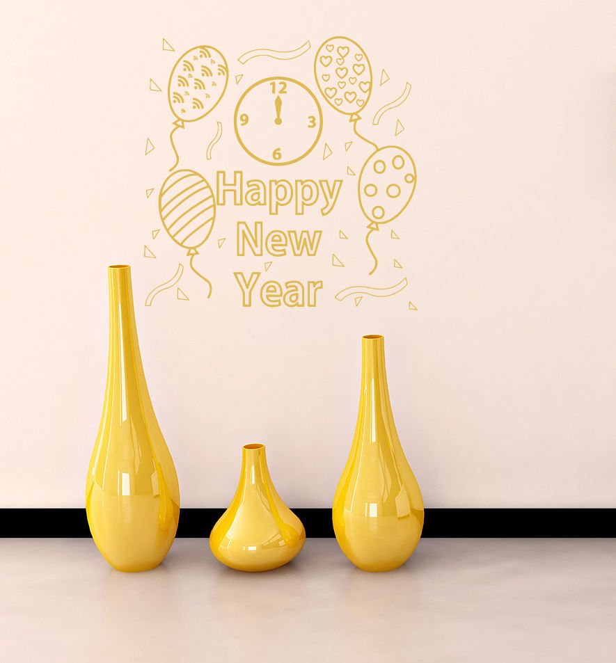 Time Happy new Year Christmas clock Balloons Stylish Wall Art Sticker Decal 9065