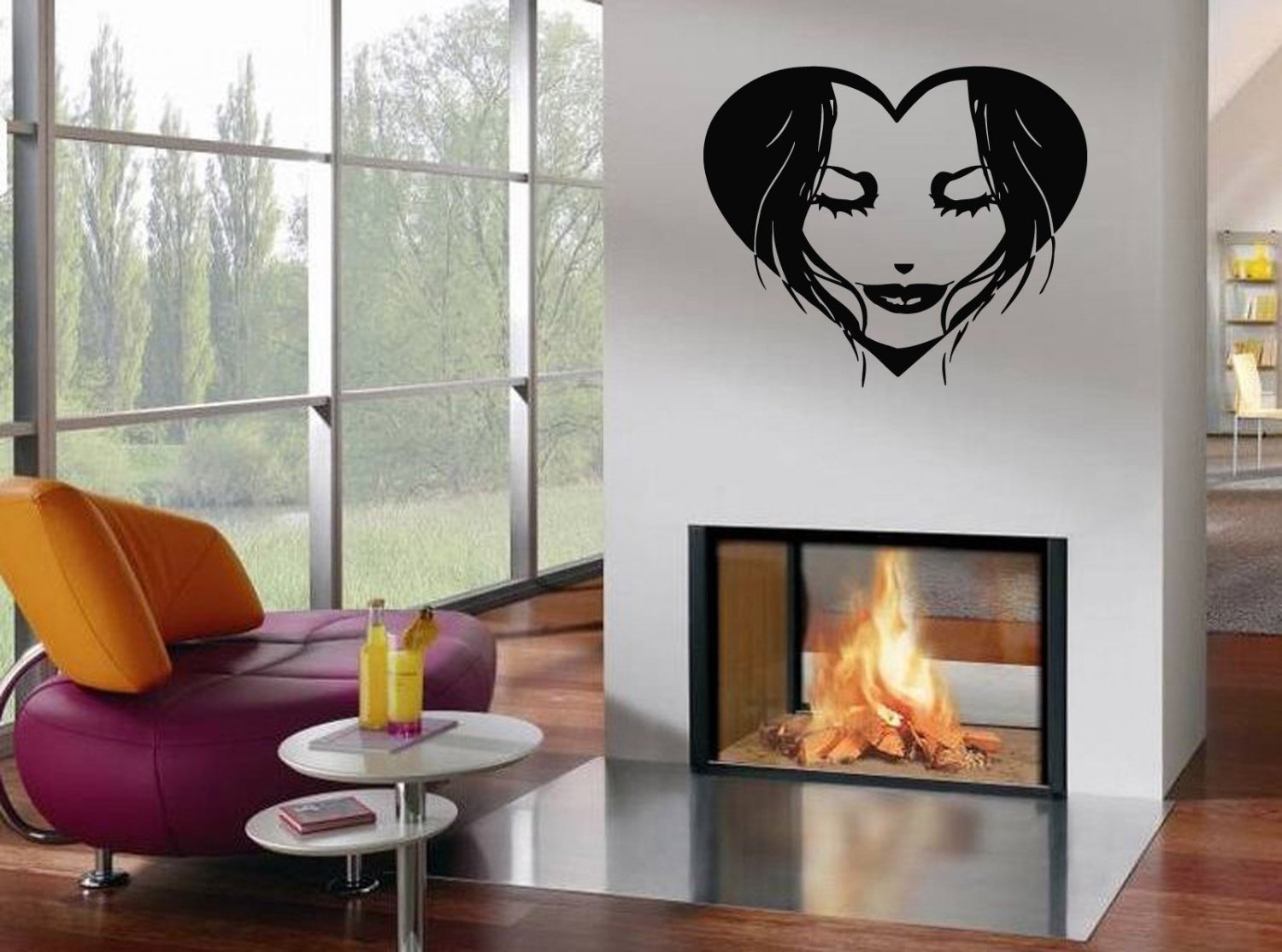 Wall Decor Vinyl Decal Sticker Girl Face In Heart tz2213