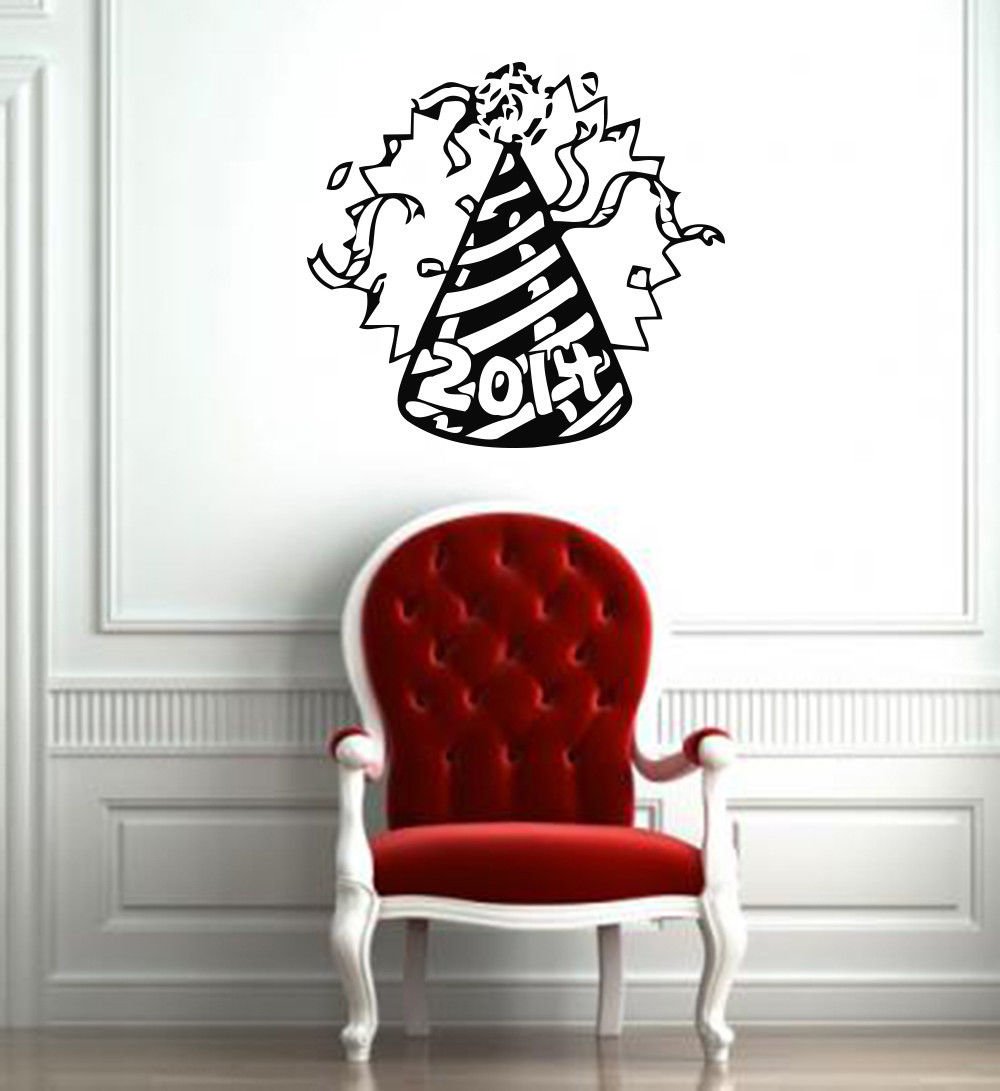 Wall Decor Vinyl Decal Sticker   new year's cap ribbons crackers DA1416