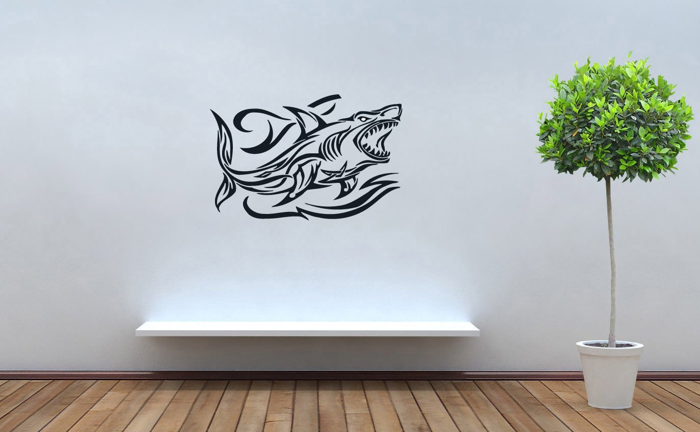 Wall Decor Vinyl Decal Sticker Angry Shark in Ocean Water tz705