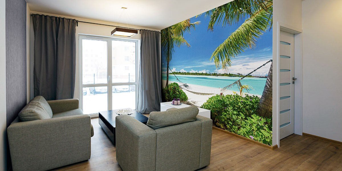 Paradise Beach, Palm trees non woven wallpaper, photo wallpaper, Wall mural