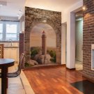 Lighthouse coastal landscape, lighthouse in the arch, non woven wallpaper,