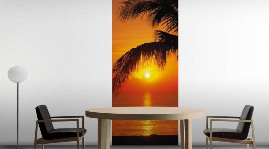 Beach decor, sunset by the sea, sunset non woven wallpaper, Wall mural