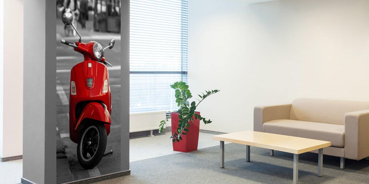 scooter, Red scooter non woven wallpaper, photo wallpaper, Wall mural