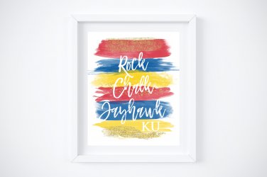 KU Jayhawk - Kansas University Watercolor Brush Art Print with Quote: 8" x 10"