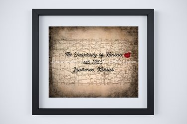 Kansas Map ~ KU Jayhawk - Kansas University Vintage Style Art Print with Quote: 10" x 8"