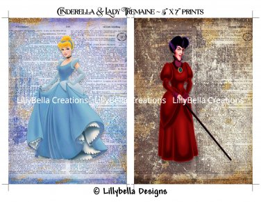 Cinderella and Lady Tremaine Dictionary Digital Art Prints ~ 5" x 7" ~ Good & Evil
