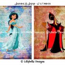 Jasmine and Jafar Dictionary Digital Art Prints ~ 5" x 7" ~ Aladdin ~ Good & Evil