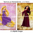 Rapunzel & Mother Gothel Dictionary Digital Art Prints ~ 5" x 7" ~ Tangled ~ Good & Evil