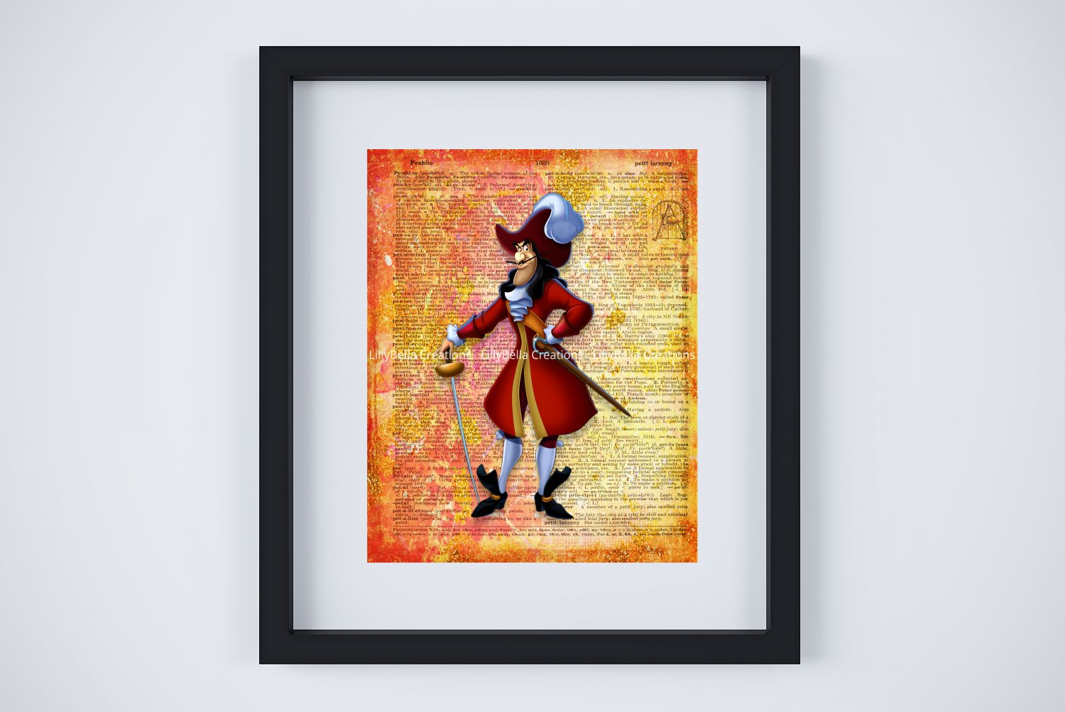 Captain Hook Dictionary Digital Art Print ~ 8" x 10 ~ Neverland ~ Peter Pan, Pirate