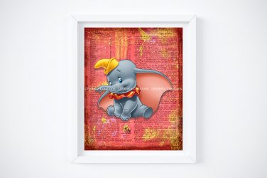 Dumbo ~ Dictionary Digital Art Print ~ 8" x 10" Elephant Fly, Circus