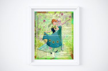 Frozen Fever ~ Elsa & Anna Dictionary Digital Art Print ~ 8" x 10"