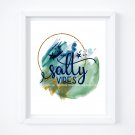 Salty Vibes ~ Watercolor & Dictionary Digital Art Prints: 8" x 10" ~ Blue, Green and Gold