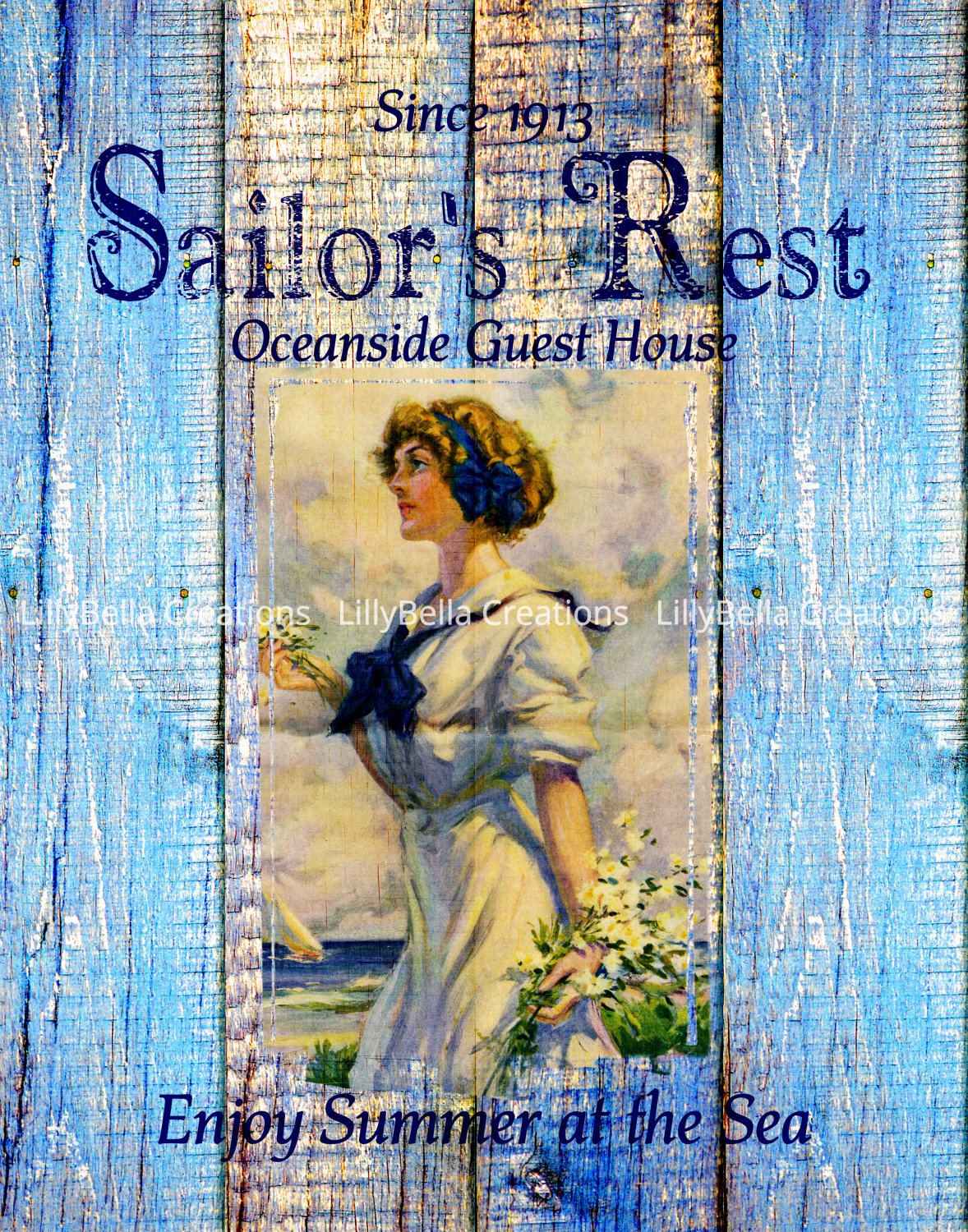 Sailor's Rest Watercolor and Weathered Wood 11" x 14" digital print & four 3.5" x 5" Postcards