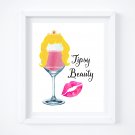 Drunk Aurora ~ Sleeping Beauty Watercolor Wine with Quote 8" x 10" + Greeting Card