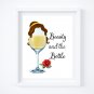 Drunk Belle ~ Beauty and the Beast Watercolor Wine with Quote 8" x 10" + Greeting Card