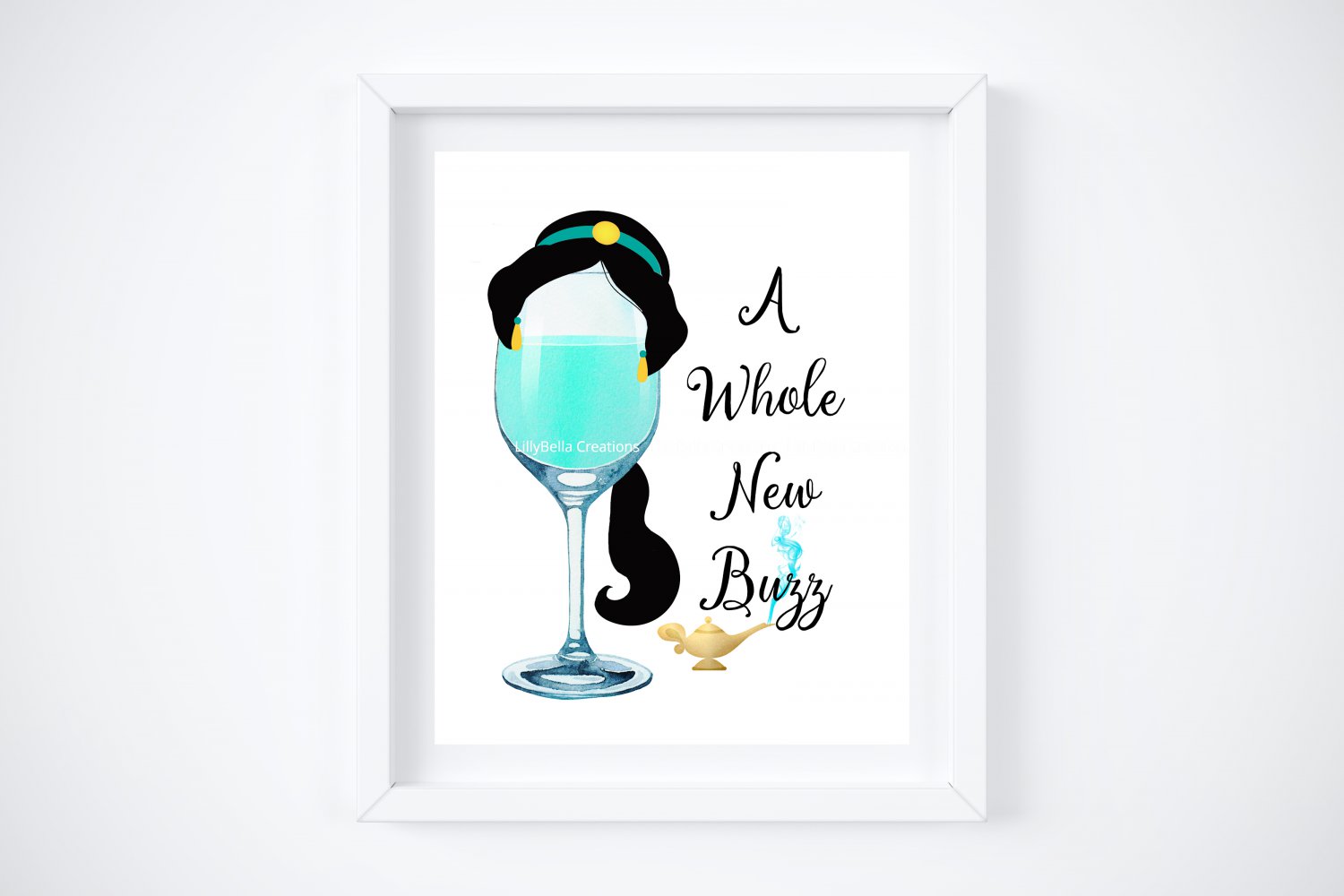Drunk Jasmine ~ Aladdin Watercolor Wine with Quote 8" x 10" + Greeting Card