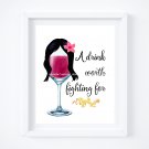 Drunk Mulan ~ Watercolor Wine with Quote 8" x 10" + Greeting Card