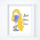 Drunk Rapunzel ~ Tangled Watercolor Wine with Quote 8" x 10" + Greeting Card