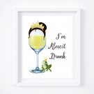 Drunk Tiana ~ Princess and the Frog Watercolor Wine with Quote 8" x 10" + Greeting Card