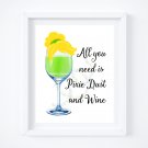 Drunk Tinkerbell ~ Peter Pan Watercolor Wine with Quote 8" x 10" + Greeting Card
