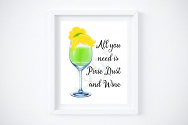 Drunk Tinkerbell ~ Peter Pan Watercolor Wine with Quote 8" x 10" + Greeting Card