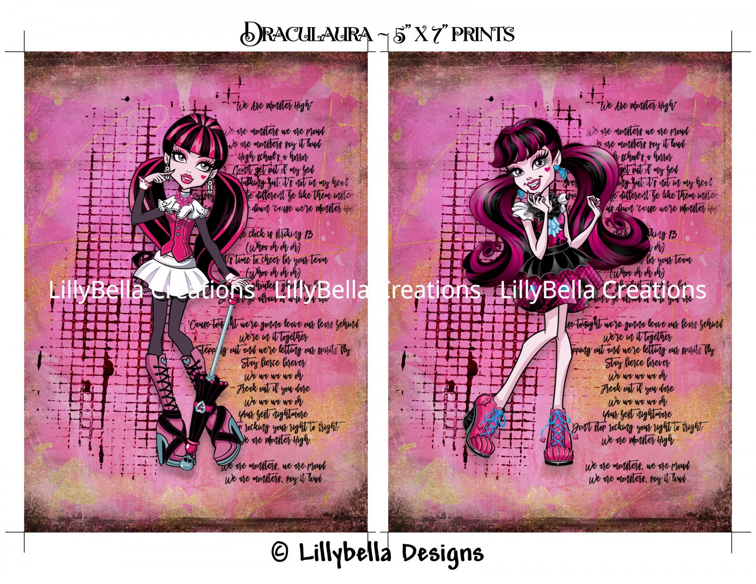Draculaura ~ Monster High Dictionary Digital Art Prints ~ 5" x 7"