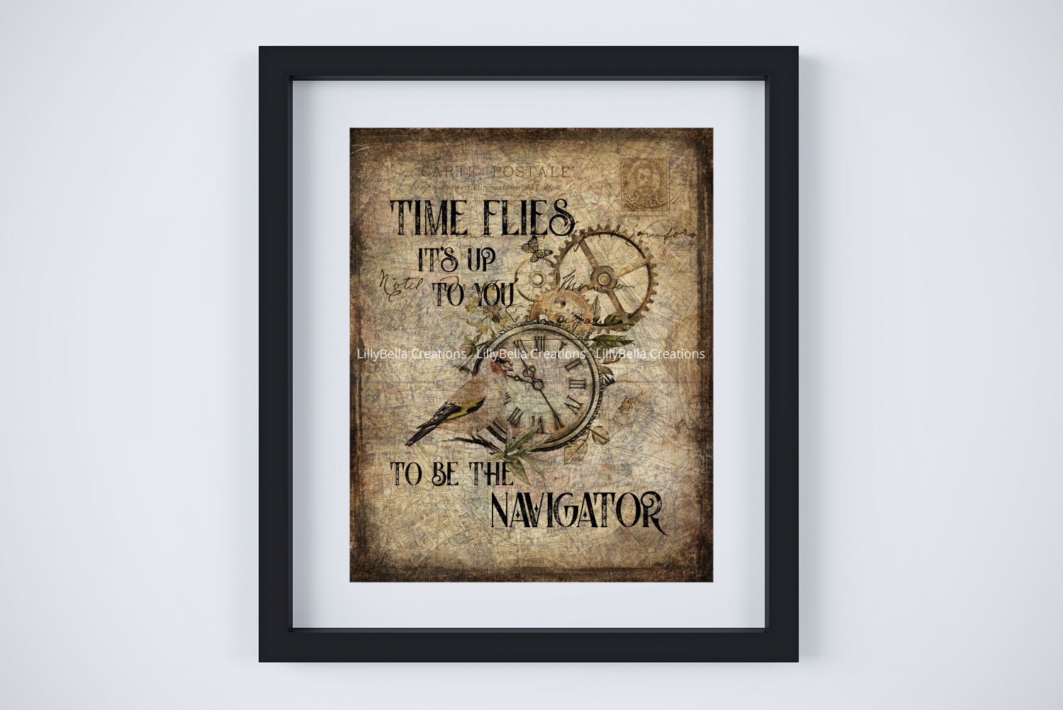 Steampunk ~ Time Flies It's Up to You to be the Navigator ~ Digital Art Print ~ 8" x 10"
