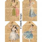 Vintage Style Ballerina Fairy - 3 x 5 inch Tags - 16 total