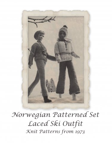1973 Norwegian Patterned & Laced Ski Outfits Vintage Barbie Knit Digital Pattern